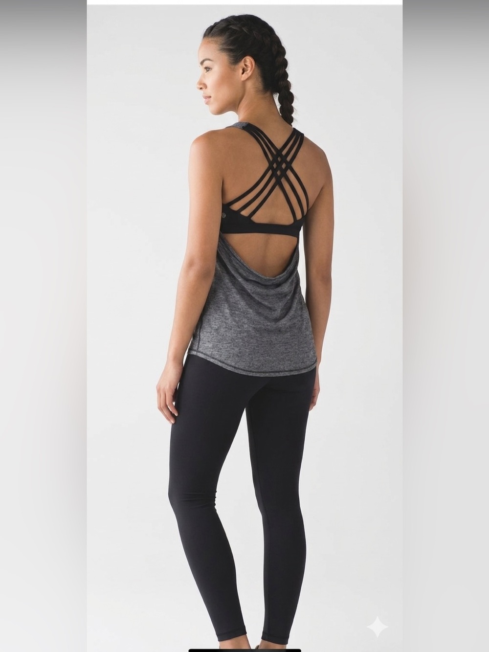 Lululemon Wild Tank Heathered Black/Black Size 2 Open Back Built in Sports Bra